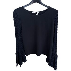 See by Chloe Knit Flared Black Crochet Sleeve Detail Top 38 NWT
